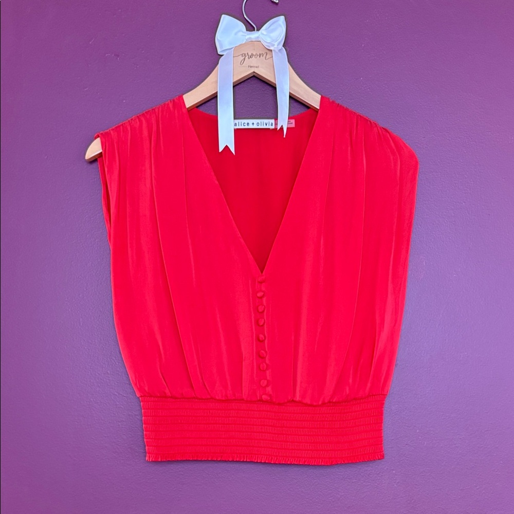 Alice + Olivia Red Pleated Blouse